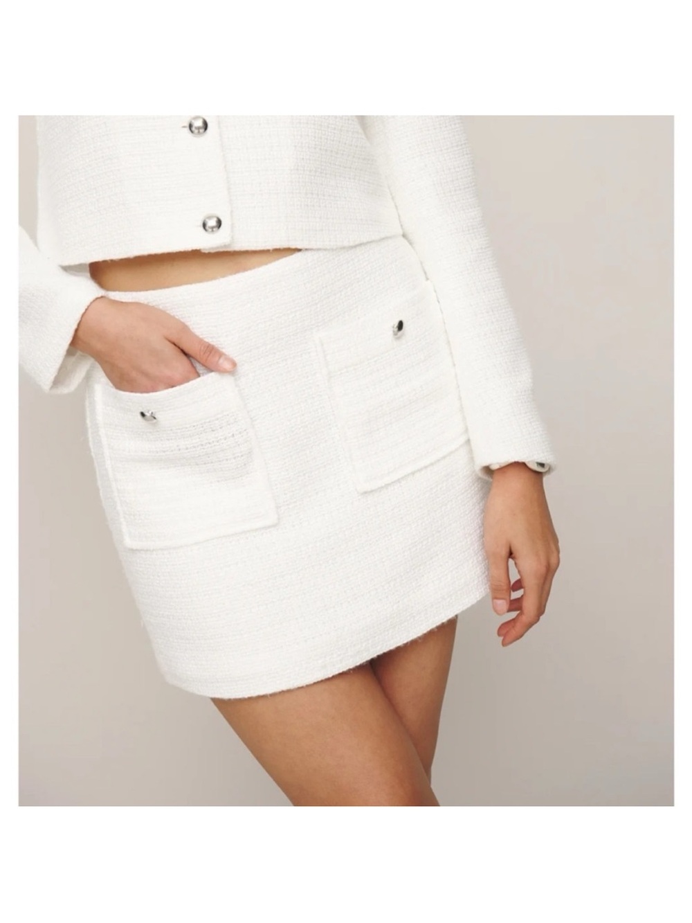 Reformation White Tweed Mini Skirt